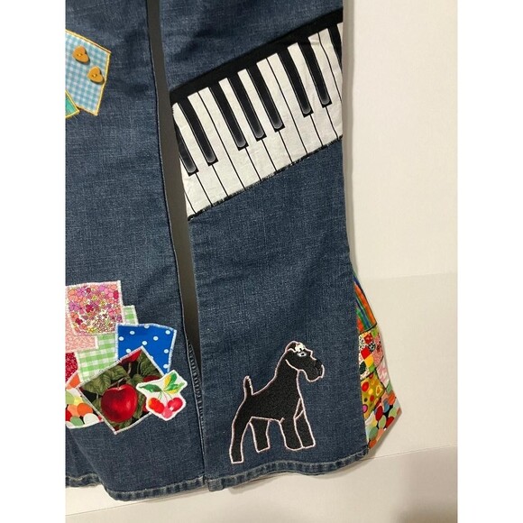 Women's Jones New York Denim Bell Bottom Jeans Sz 6 Custom Patchwork Characters - Picture 12 of 16